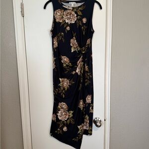 Nine Britton Asymmetrical Floral Dress - Navy and Tan